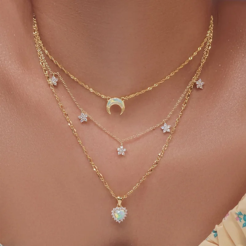 1 комплект горячего нового модного простого позолоченного ожерелья с кристаллами love moon, многослойного ожерелья для знаменитостей, уличных съемок, женского ожерелья