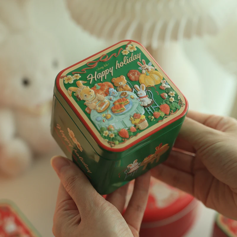 1 шт. Рождественская Жестяная коробка для хранения конфет с 3D рельефом, Маленькое Квадратное печенье, Косметические украшения, Органайзер для свадебной подарочной коробки
