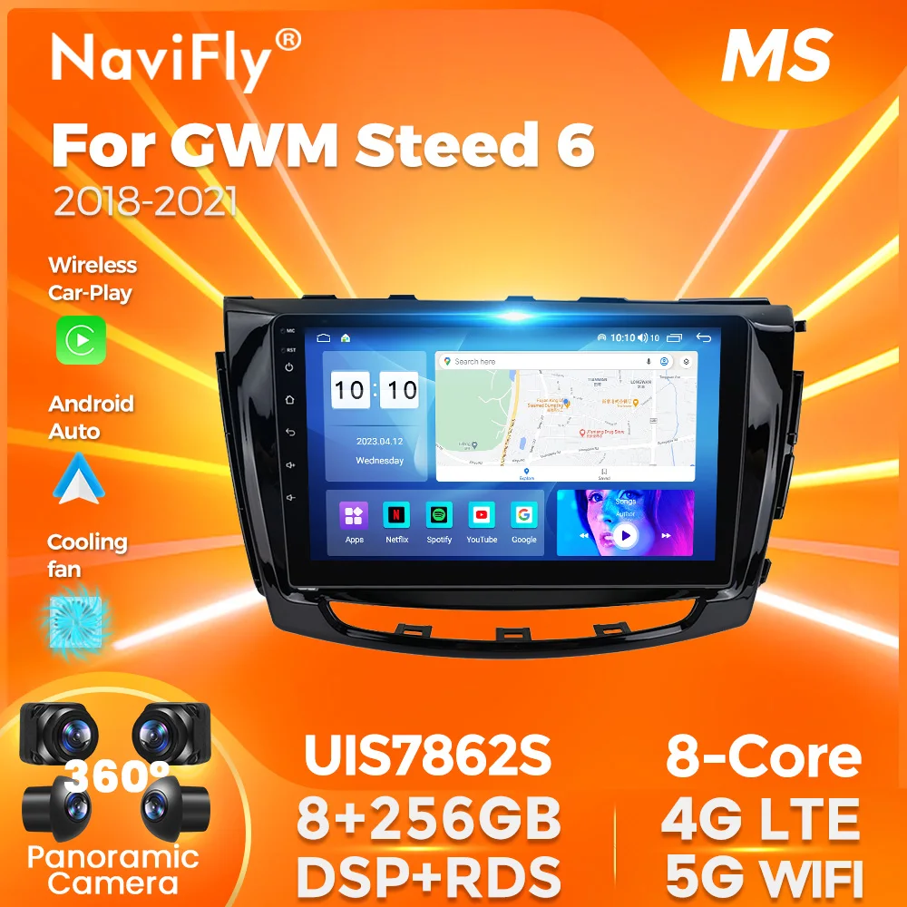 10-дюймовый NaviFly Android 12 Автомобильный Радио Стерео Мультимедийный Плеер Для GWM Steed 6 2018-2021 Беспроводной Carplay Android Auto DSP GPS RDS