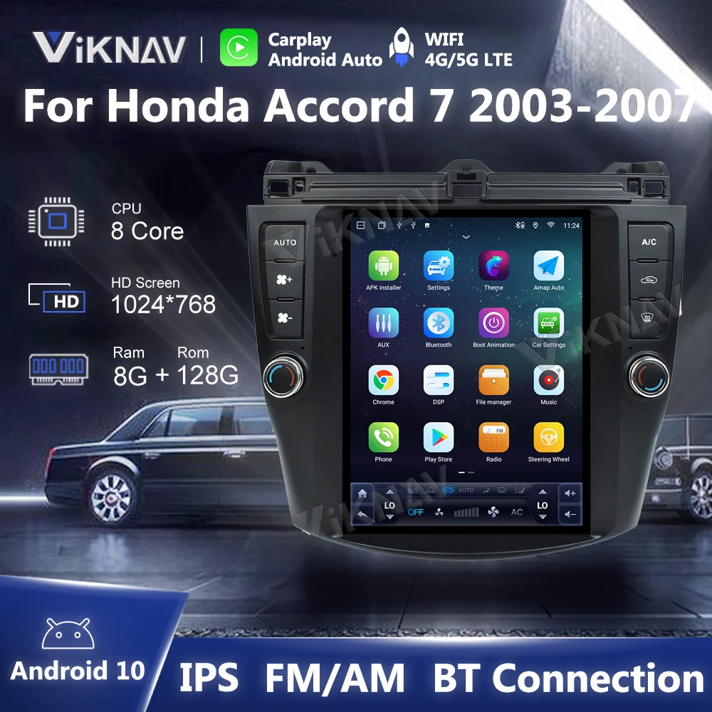 10-дюймовый автомобильный радиоприемник Android10 Модернизирован для Honda Accord 7 2003-2007 Мультимедийный видеоплеер GPS Carplay Сенсорный экран Авто Стерео