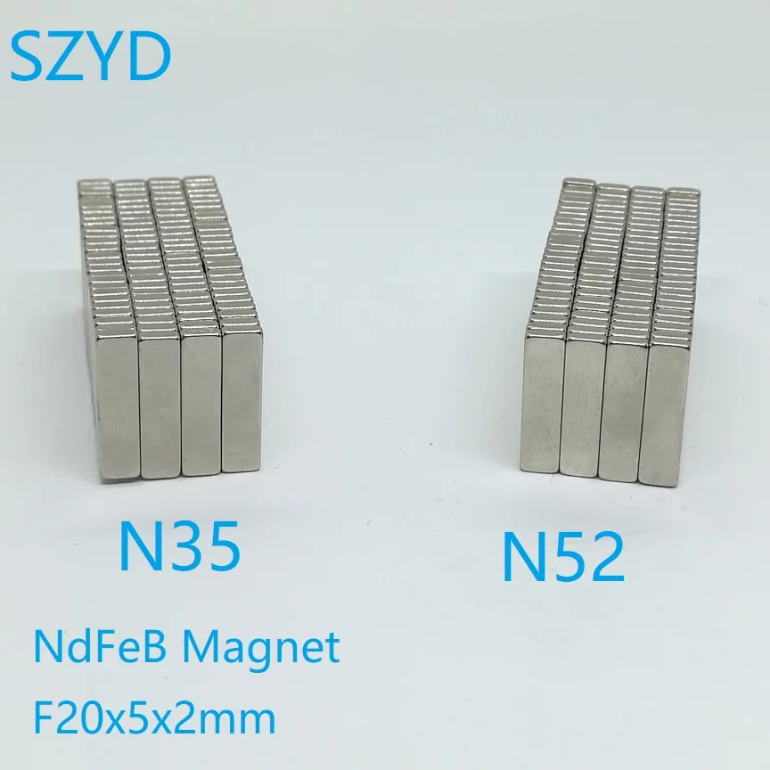 100 шт./лот N35/N52 Блок Неодимовый магнит 20*5*2 Сильный стандартный размер редкоземельный постоянный неодим 20x5x2
