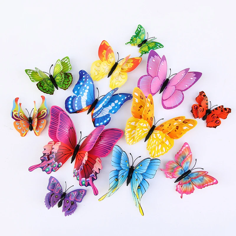 12шт 3D двухслойные бабочки Наклейки на стену Декор гостиной Свадьба Украшение детской комнаты DIY Наклейки на стену