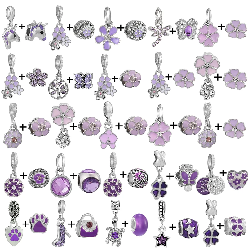 2 шт./лот, фиолетовые эмалевые подвески с единорогом, бусины, подвеска, подходят к оригинальным брендовым браслетам, ожерельям для женщин, прямая поставка ювелирных изделий