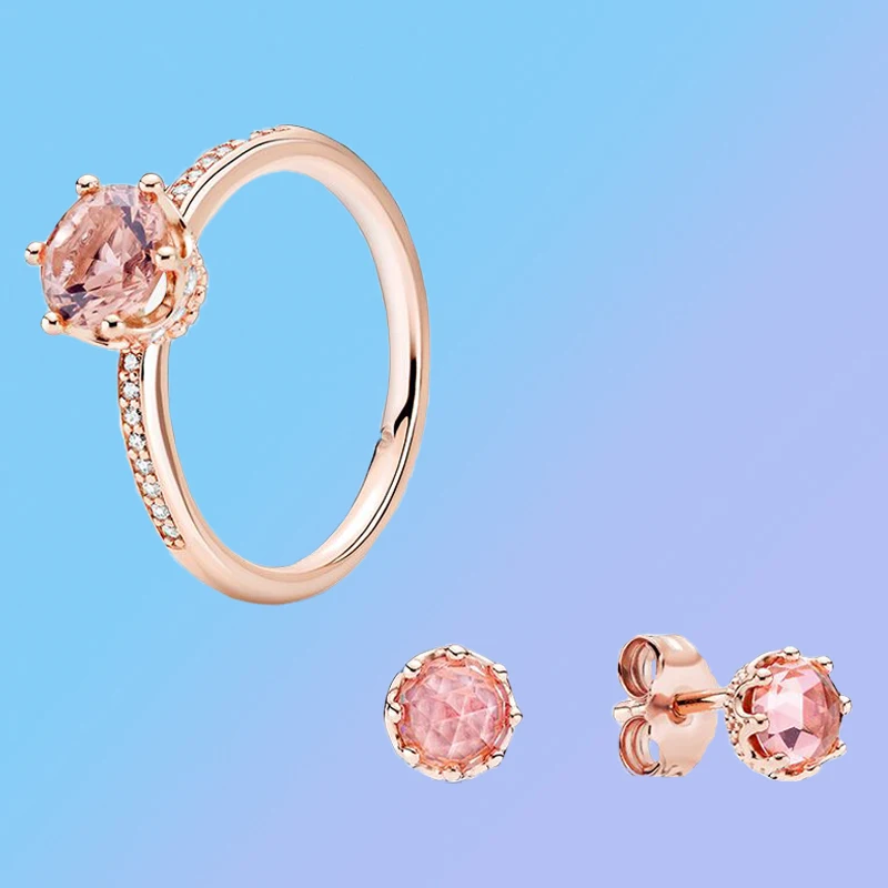 2021 Высококачественное Новое серебро S925 пробы, оригинальная ниша 1:1, розовые блестящие серьги-кольца в виде короны-пасьянса, романтический подарок для девочек