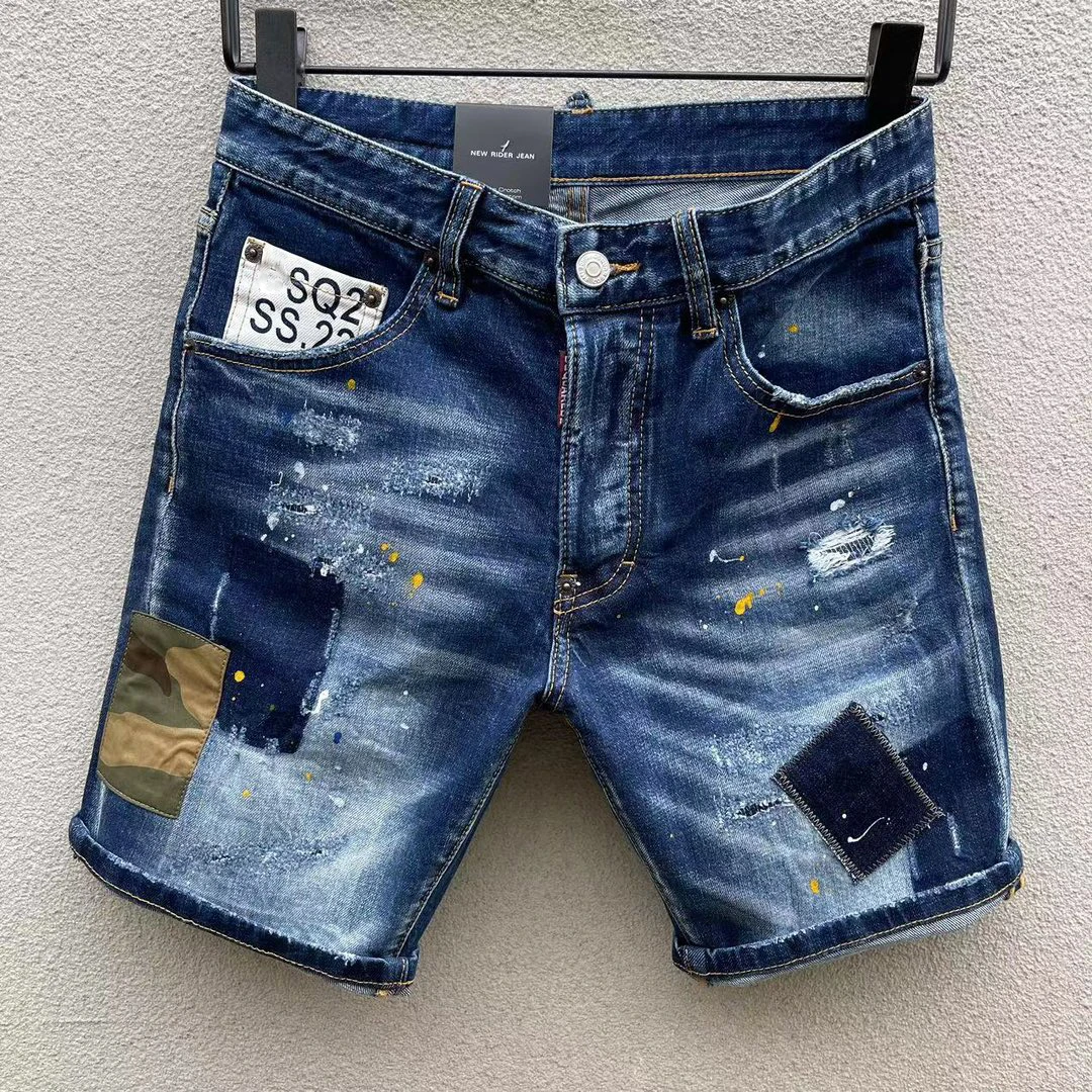 2023 Летние джинсы Dsq2, новые мужские джинсовые шорты, модный клетчатый стиль с загнутым подолом, Поношенные чернила, уличная одежда, Короткие джинсы Masculina
