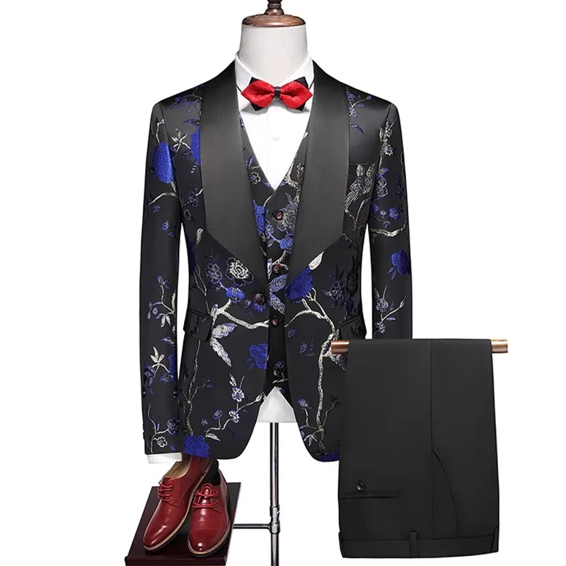 2023, Модный Новый мужской бутик для отдыха, Деловой Банкетный костюм с полым принтом, комплект из 3 предметов, Блейзеры, куртка, Брюки, Жилет, брюки