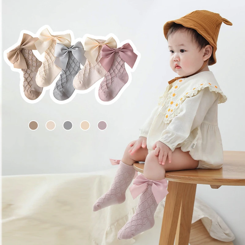 2023 Новые Корейские милые кавайные носки с бантиком на щиколотке для новорожденных девочек, белые сетчатые детские однотонные носки