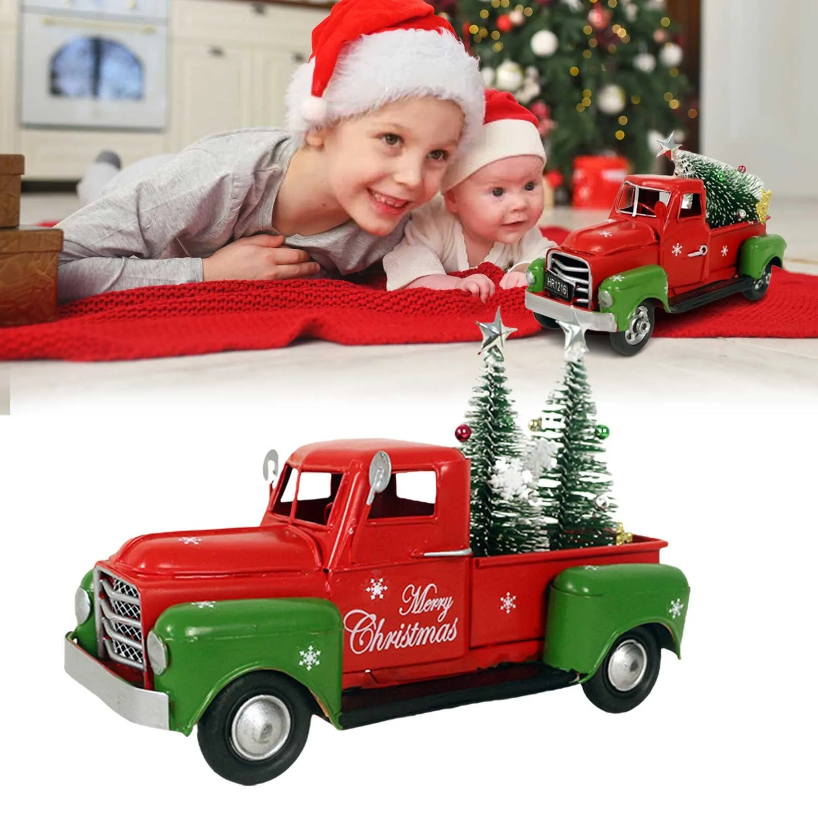 2023 Новый рождественский ретро-красный грузовик, украшенный рождественскими металлическими украшениями, украшение для фельдшера грузовика