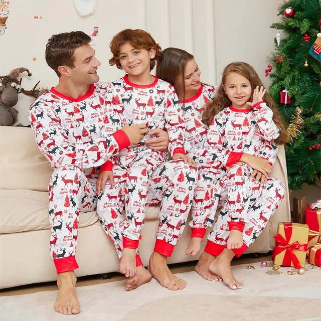 2023 Рождественский принт Лося, подходящие для семьи наряды, рождественские пижамы для взрослых и детей, подходящие для семьи наряды, Рождественский семейный образ