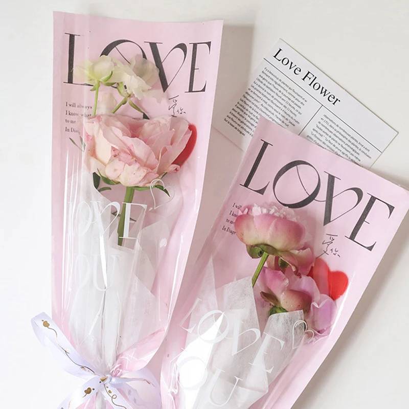 20шт Флористические Пакеты Для Упаковки Цветов Пластиковые Одиночные Пакеты Для Роз Цветы Оберточная Бумага День Святого Валентина Розы Мешок