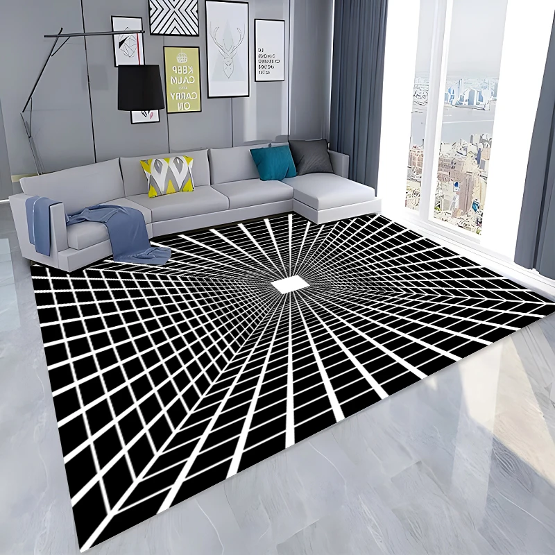 3D черно-белый клетчатый ковер, коврик для входной двери, Абстрактный геометрический оптический коврик для двери, Нескользящий коврик, Декоративный коврик для гостиной