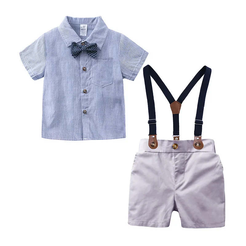 3ШТ Летний комплект для мальчиков Рубашка + ремень + брюки Комплекты для детей Модный детский костюм Одежда для мальчиков