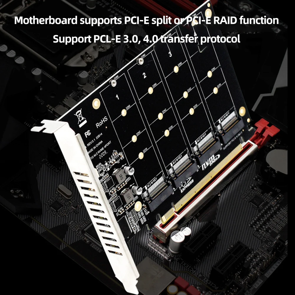 4-Портовый Конвертер M.2 NVME SSD в PCIE X16 Для Жесткого Диска 4x32 Гбит/с Плата Расширения хост-контроллера PCIE Split/PCIE RAID Со Светодиодным индикатором