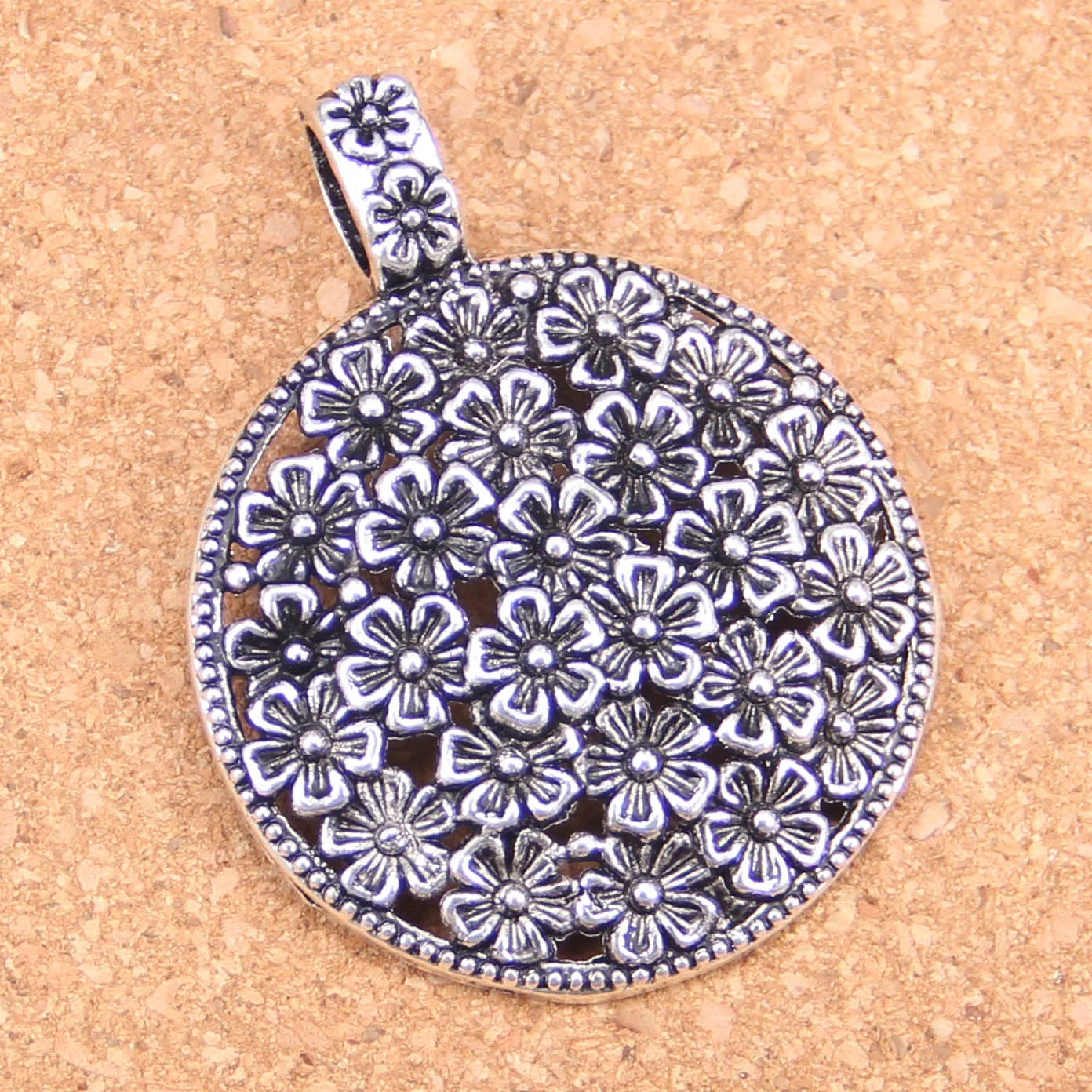 9шт. диск, покрытый цветами, 58x45 мм, антикварные подвески, старинные тибетские серебряные украшения, сделай сам для браслета-ожерелья