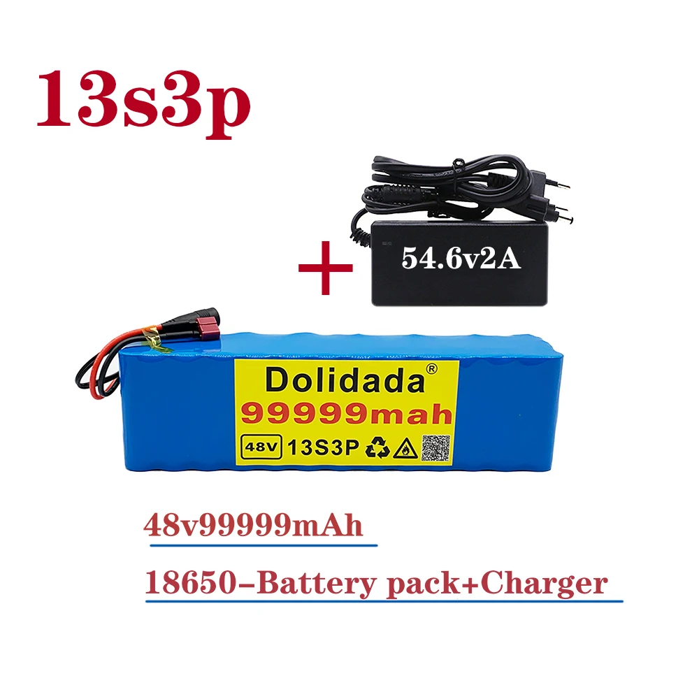 Batterie 13S3P 48V 99.999Ah Lithium-ion 1000w pour vélo électrique 18650 avec BMS intégré et chargeur inclus nouveauté 54.6V