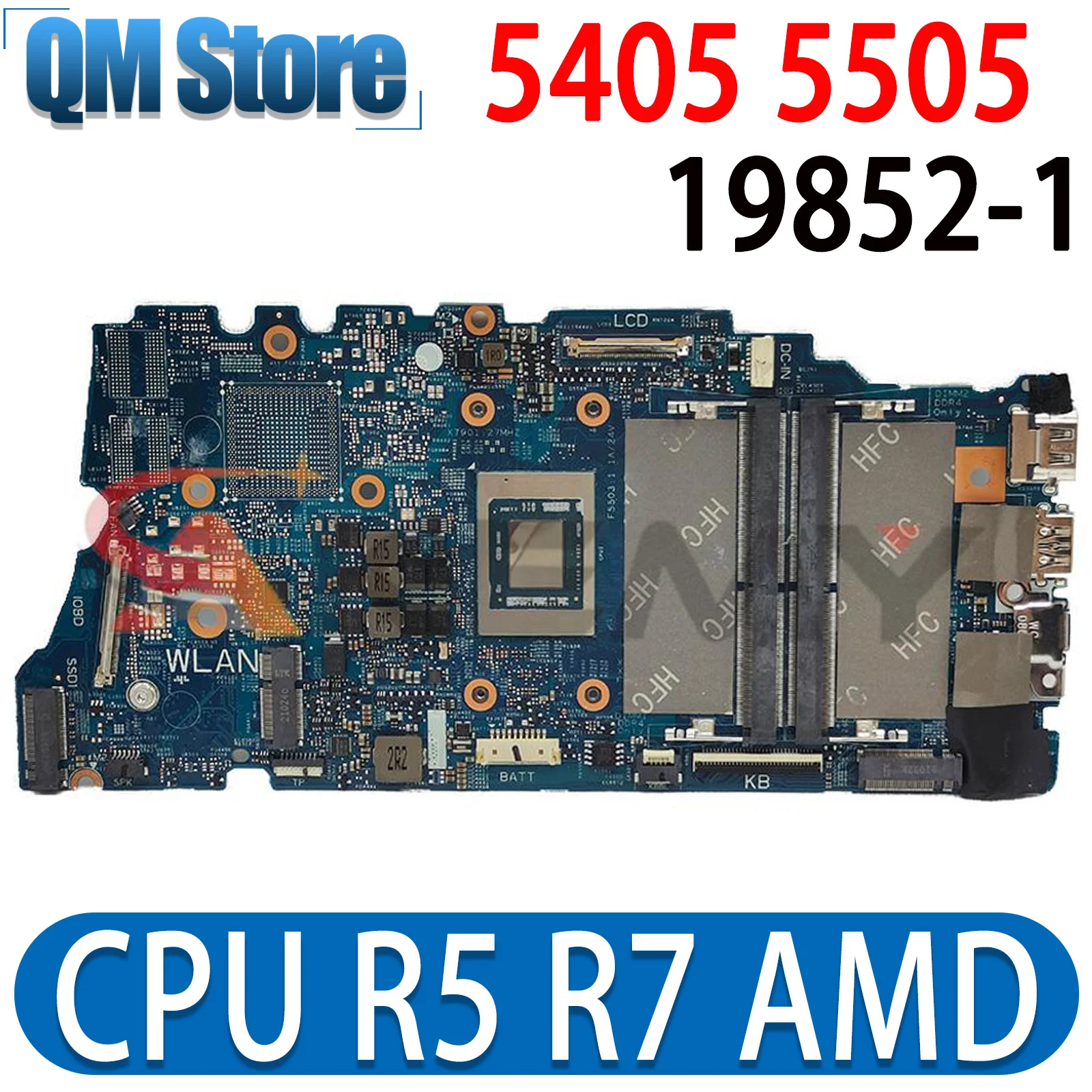 CN-0YX59Y CN-0GFPRC 19852-1 7W9DF Для DELL inspiron 54055505 Материнская плата ноутбука R5-4500U R7-4700U Материнская плата CPU DDR4