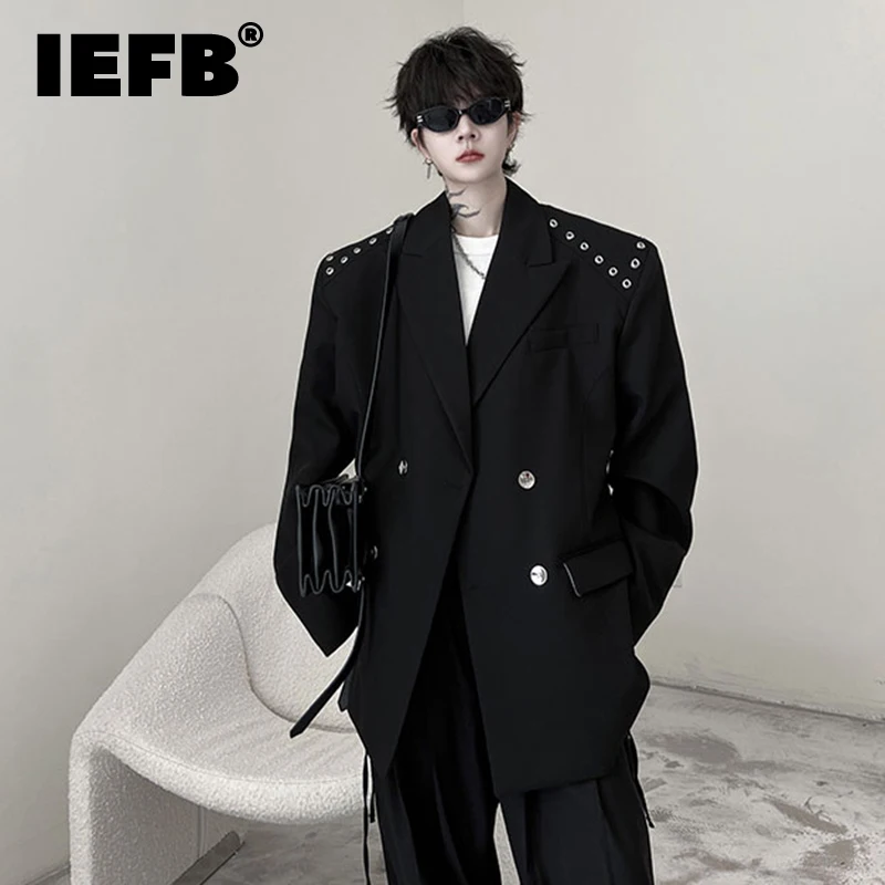 IEFB Elgance Мужские Блейзеры Модная Мужская Одежда Осень Новый Однотонный Двубортный Свободный Костюм Пальто Корейский Стиль Нишевый Дизайн Топы 9C1641
