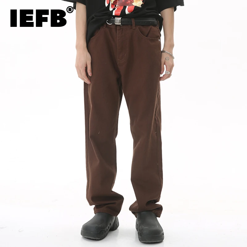 IEFB Мужские Простые Модные Повседневные джинсы New Simple Slim Fit С Прямыми Штанинами В Корейском Стиле, Джинсовые Прямые Брюки 2023, Лето 9C389