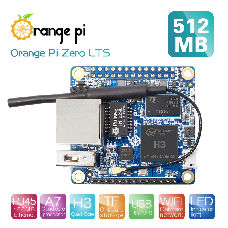 Orange Pi Zero LTS 512 МБ H3 Четырехъядерный одноплатный компьютер с открытым исходным кодом, работающий под управлением Android 4.4, Ubuntu, Debian Изображение