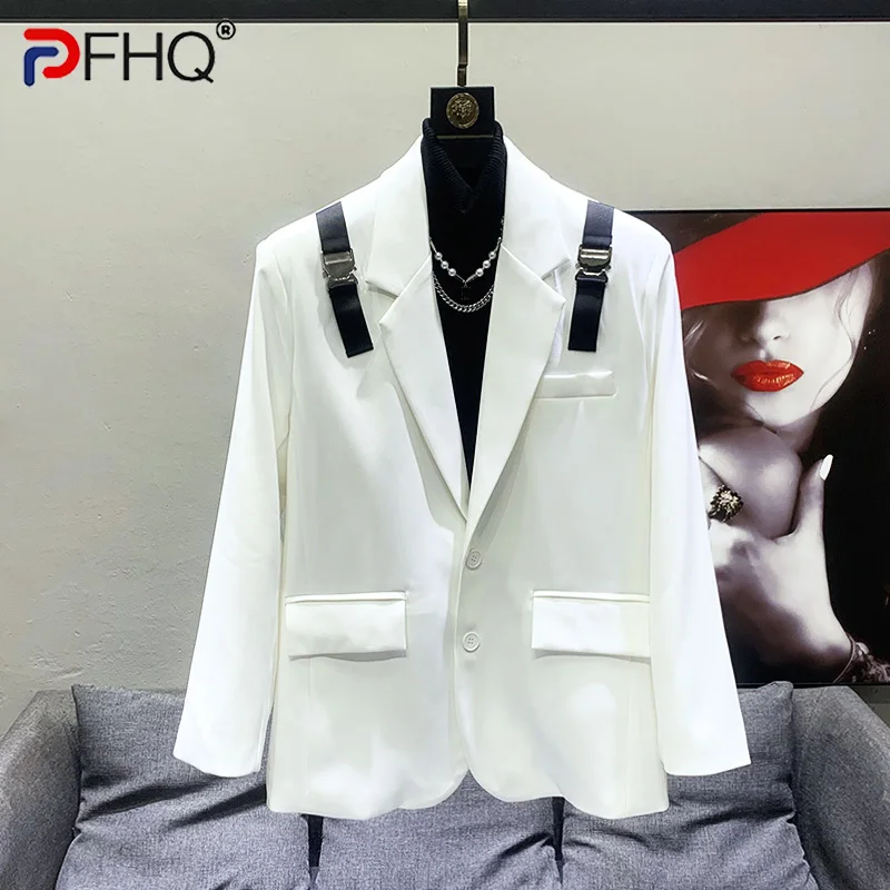PFHQ мужской повседневный костюм с пряжкой на ремне, пальто Tide, красивые однобортные однобортные универсальные простые блейзеры высокого качества 21Z2185