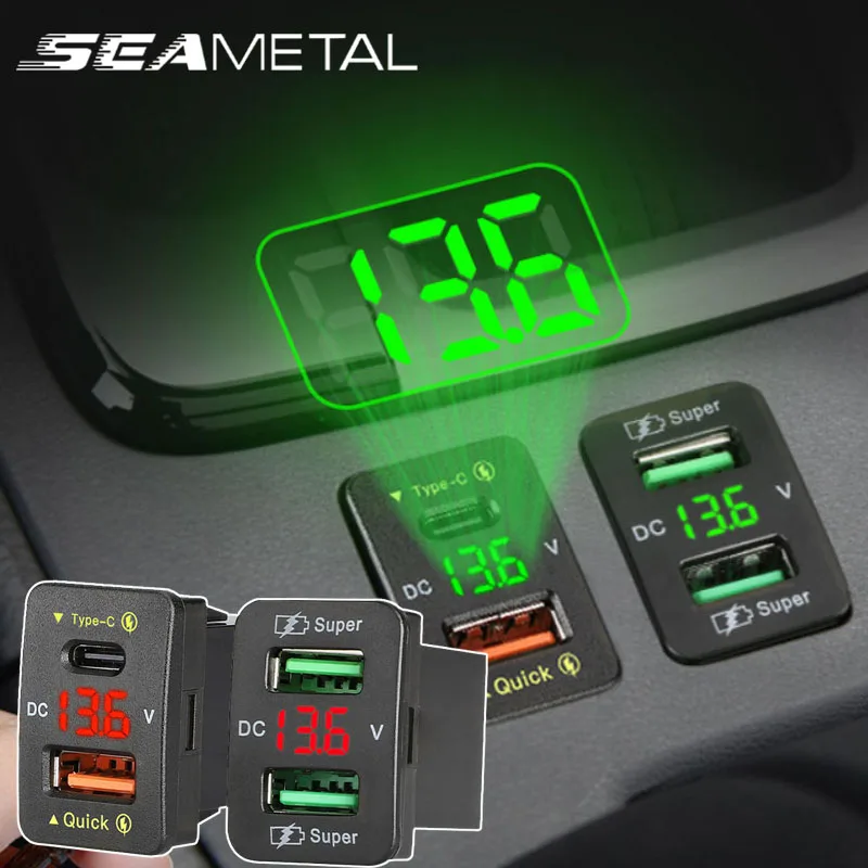 SEAMETAL 12V Auto Usb Type-C PD Сверхбыстрое автомобильное зарядное устройство Адаптер питания для мобильных телефонов Toyota С дисплеем напряжения быстрой зарядки