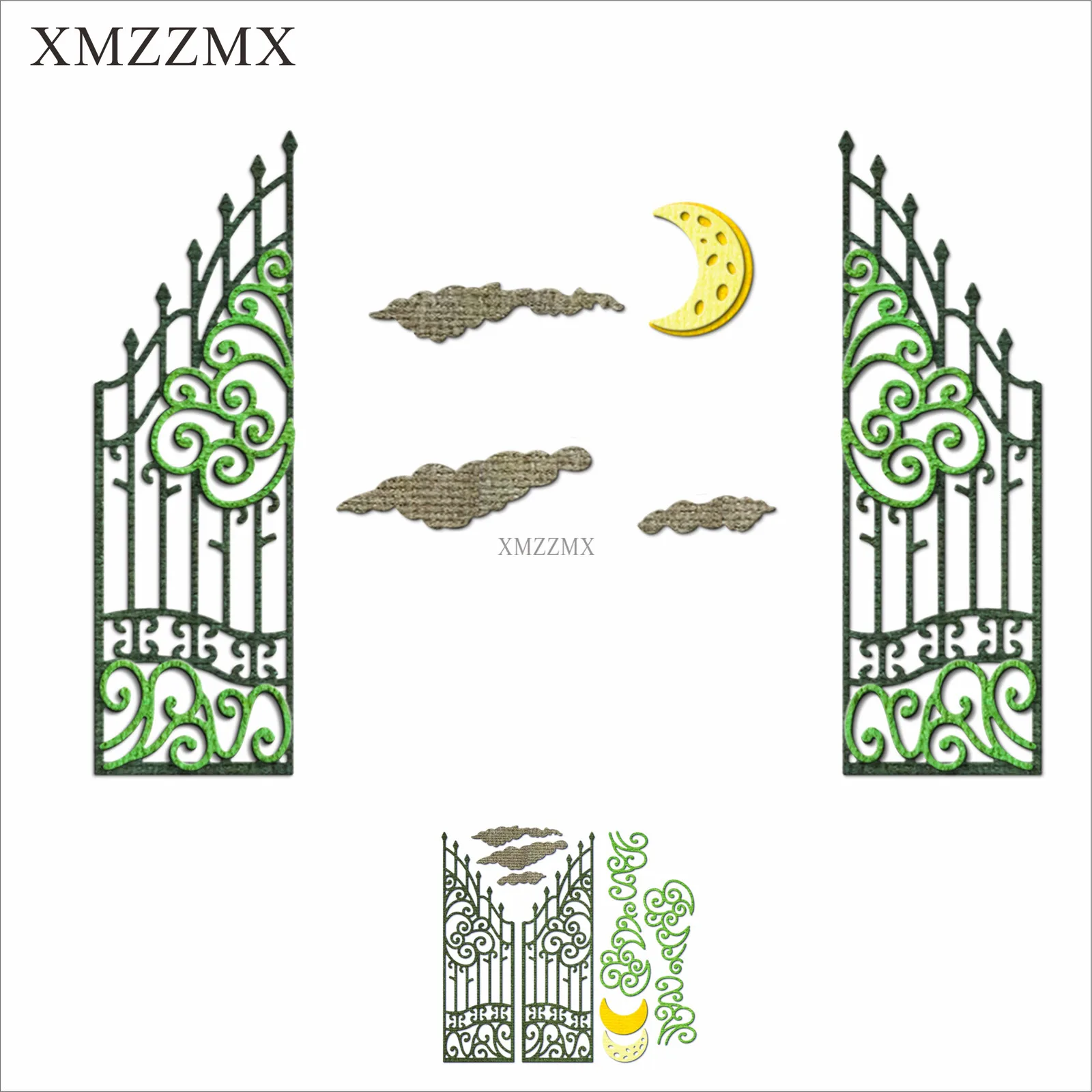 XMZZMX Кружевная дверная луна на Хэллоуин, металлические штампы для вырезания открыток, наборы для тиснения, наборы для вырезания альбомов, шаблоны для поделок, Трафареты