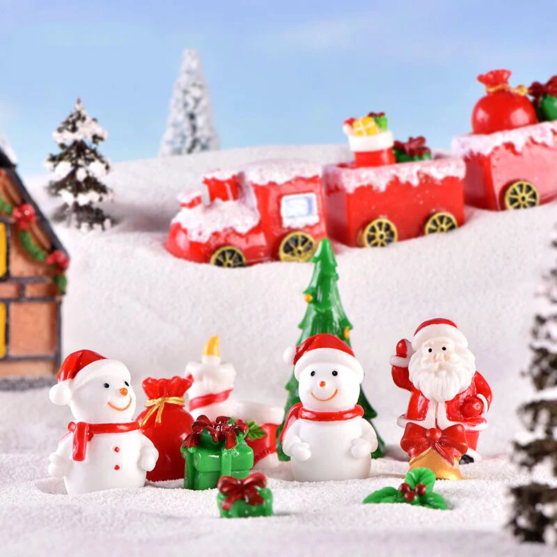 ZOCDOU, 1 шт., Рождественский подарочный набор, модель Санта-Клауса, снеговика, коробка с поездом, Носок, Маленький Подарочный колокольчик, статуэтка, Микро-поделка