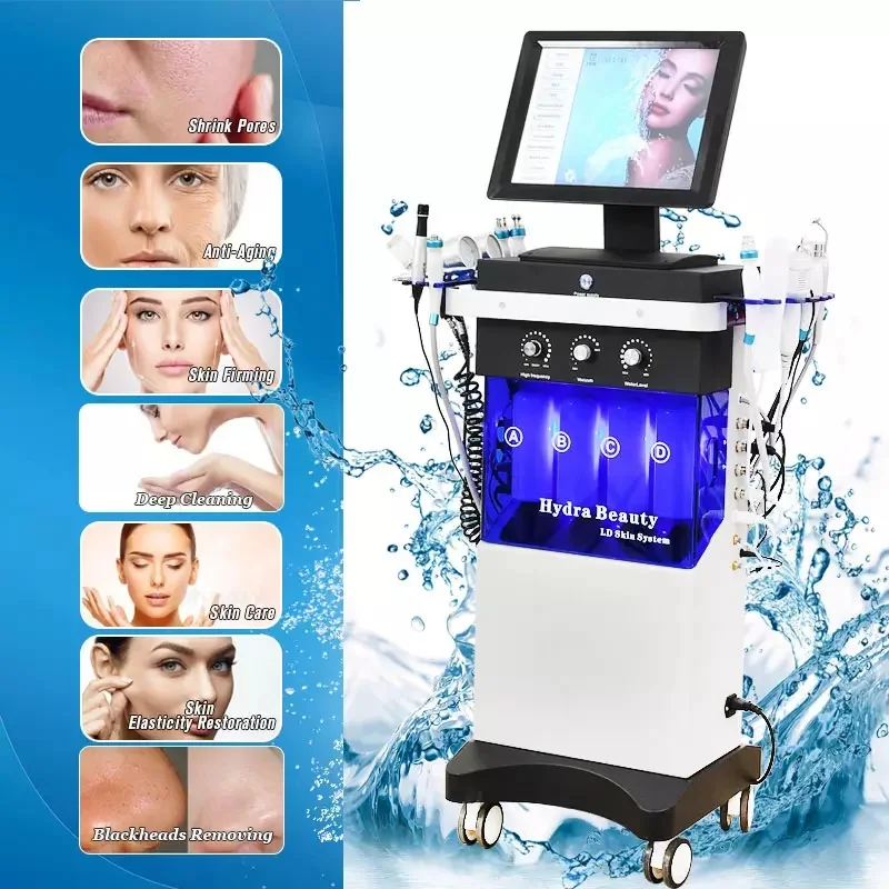 Аппарат для микродермабразии Hydra Skin Care 14 В 1, Гидродермабразия, Отбеливание лица, Глубокая чистка, Кислородный спрей, косметический аппарат