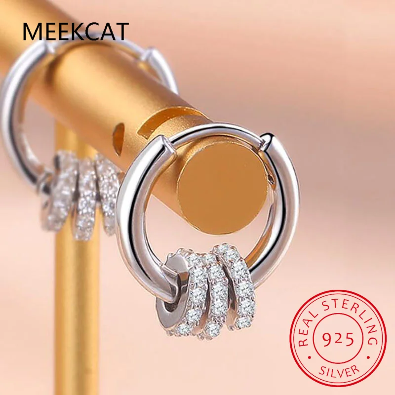 Аутентичные серьги-кольца из стерлингового серебра 925 пробы, изящные, инкрустированные мелким цирконом, для женщин, золотые серьги-кольца, ювелирные изделия