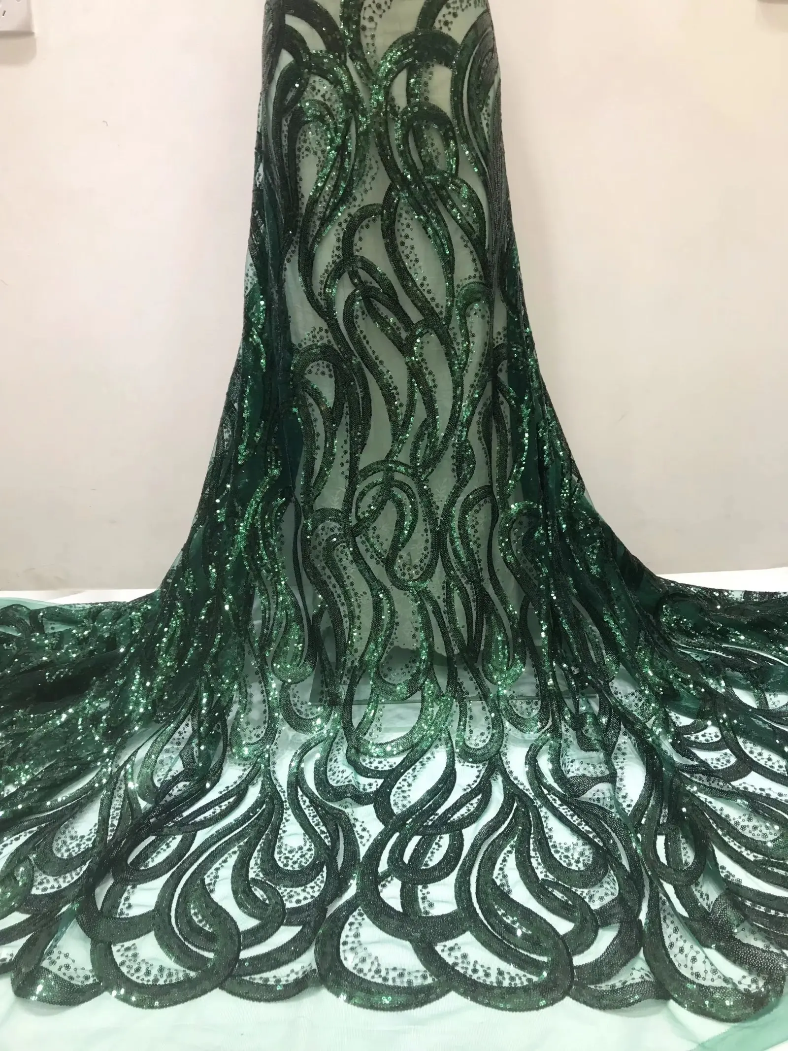 Африканская кружевная ткань 2023 новейшая зеленая индийская ткань сари из высококачественного тюля с 3D блестками кружевная ткань для свадебного платья YY3139