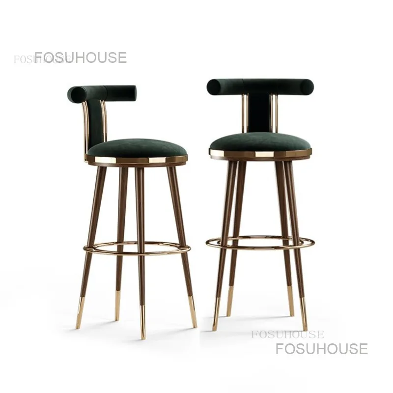 Барные стулья со спинкой от скандинавского дизайнера, кухонная мебель, современные роскошные барные стулья для дома из массива дерева, барный стул на стойке регистрации отеля, изготовленный на заказ B