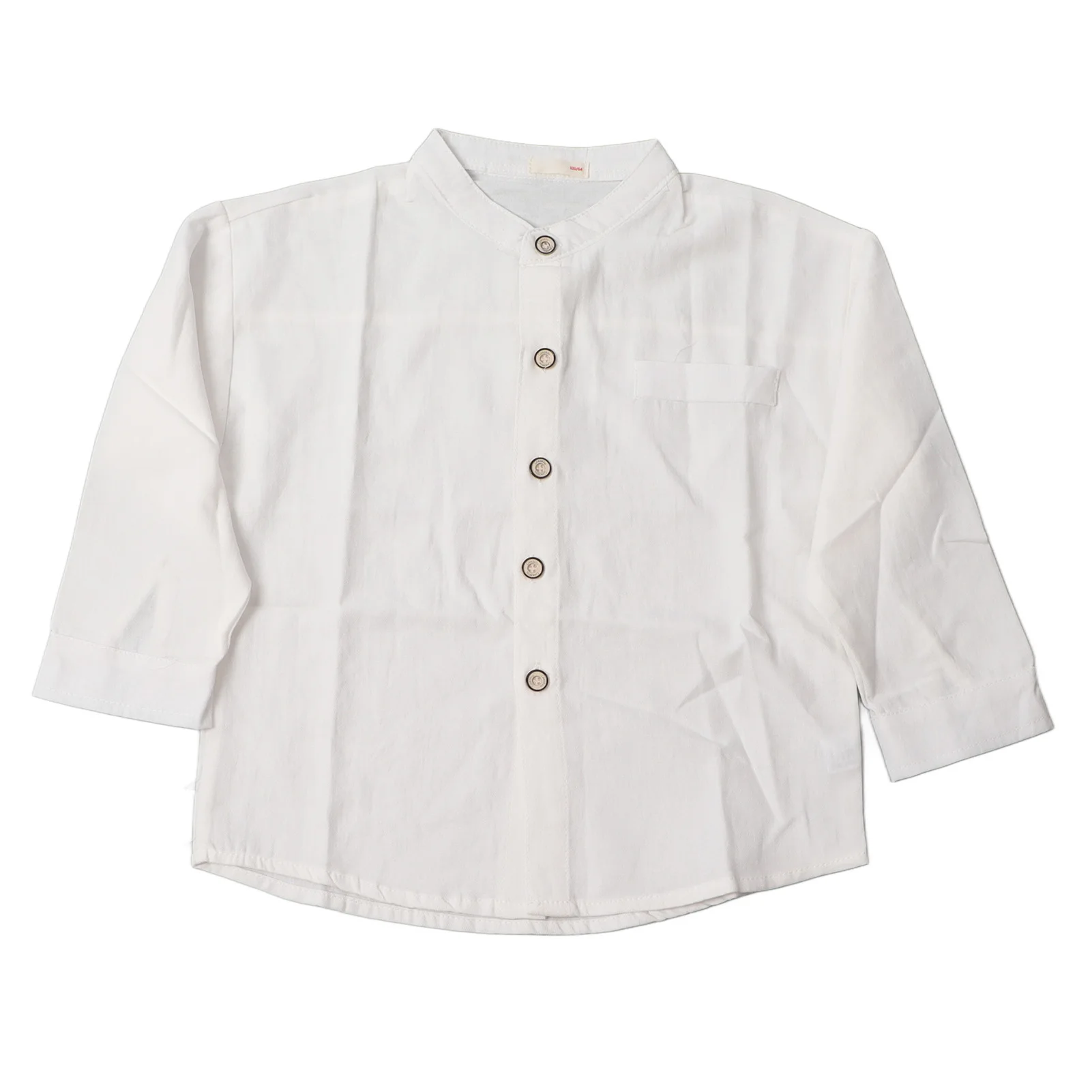 Белая рубашка для мальчиков с воротником-стойкой 120 см, застежка на пуговицы, дышащий Мягкий хлопок, сохраняющий тепло, рубашка с длинными рукавами для маленьких мальчиков для повседневной жизни
