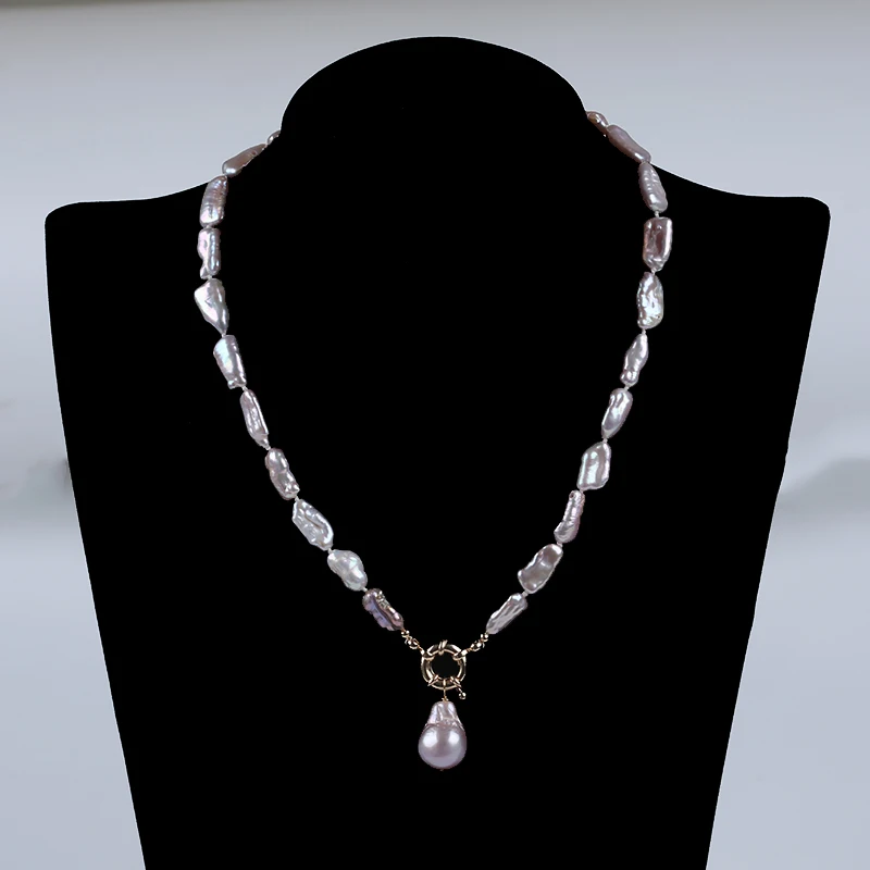 белое фиолетовое натуральное ожерелье из пресноводного жемчуга бива в стиле барокко с подвеской