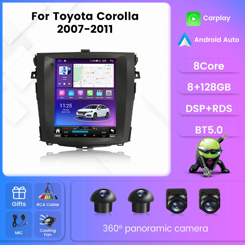 Беспроводная автомобильная интеллектуальная система NaviFly CarPlay Android Auto для Toyota Corolla 2007-2011 Радио Мультимедийный аудиоплеер DSP RDS