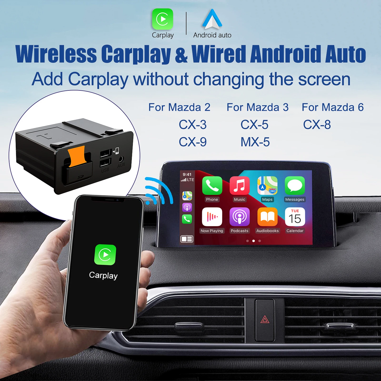 Беспроводной Apple CarPlay Проводной Android Auto USB Адаптер-Концентратор для Модернизации OEM Mazda CX3 CX5 CX8 CX9 MX5 Для Mazda 2 3 6
