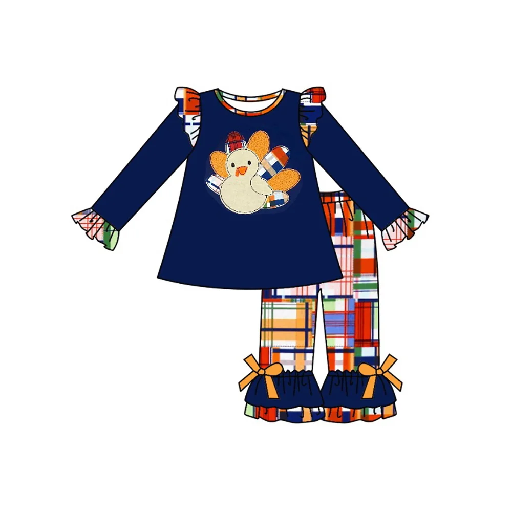 Бутик детской семейной одежды на День Благодарения с принтом Индейки Темносиняя одежда для девочек Комплекты для мальчиков Комбинезоны для малышей