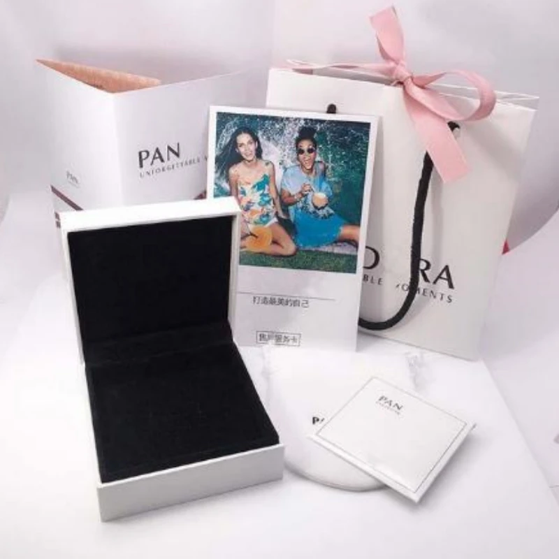 Великолепная коробка для упаковки ювелирных изделий с оригинальным действительным значком Pandora, упаковочная коробка для браслета, кольца и ожерелья, кашемировая сумка-коробка, происхождение