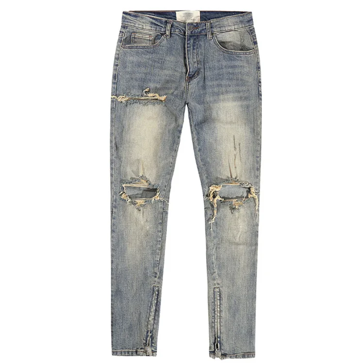 Весенние Прямые мужские джинсы с дырками от Stonewash, свободные джинсовые брюки-карго, потертая Уличная одежда, Панталоны, Мужские шикарные брюки