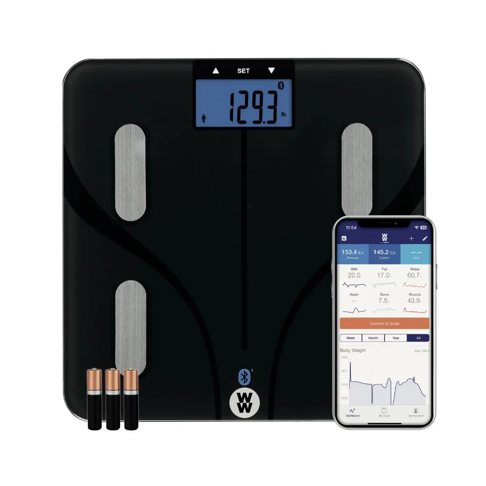 весы для ванной комнаты Conair Bluetooth Body Analysis, измеряющие жировые отложения, воду в организме, костную массу, мышечную массу и ИМТ WW930XF