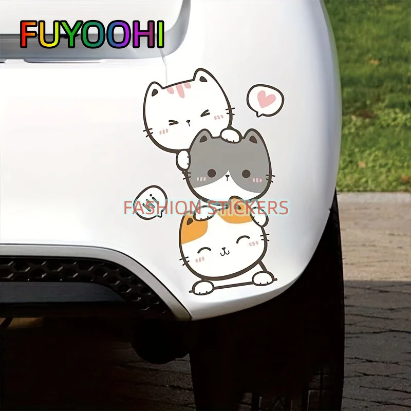 Виниловые наклейки для автомобилей FUYOOHI украсят ваш автомобиль с помощью этих очаровательных складных автомобильных наклеек с котенком!