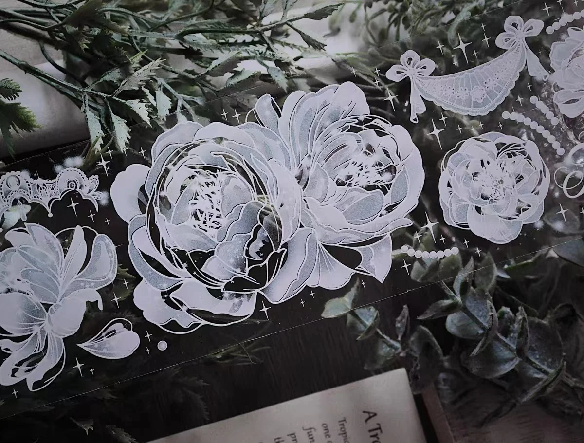 Винтажная лента Васи с Белоснежным цветком для изготовления открыток Декоративная наклейка для скрапбукинга 