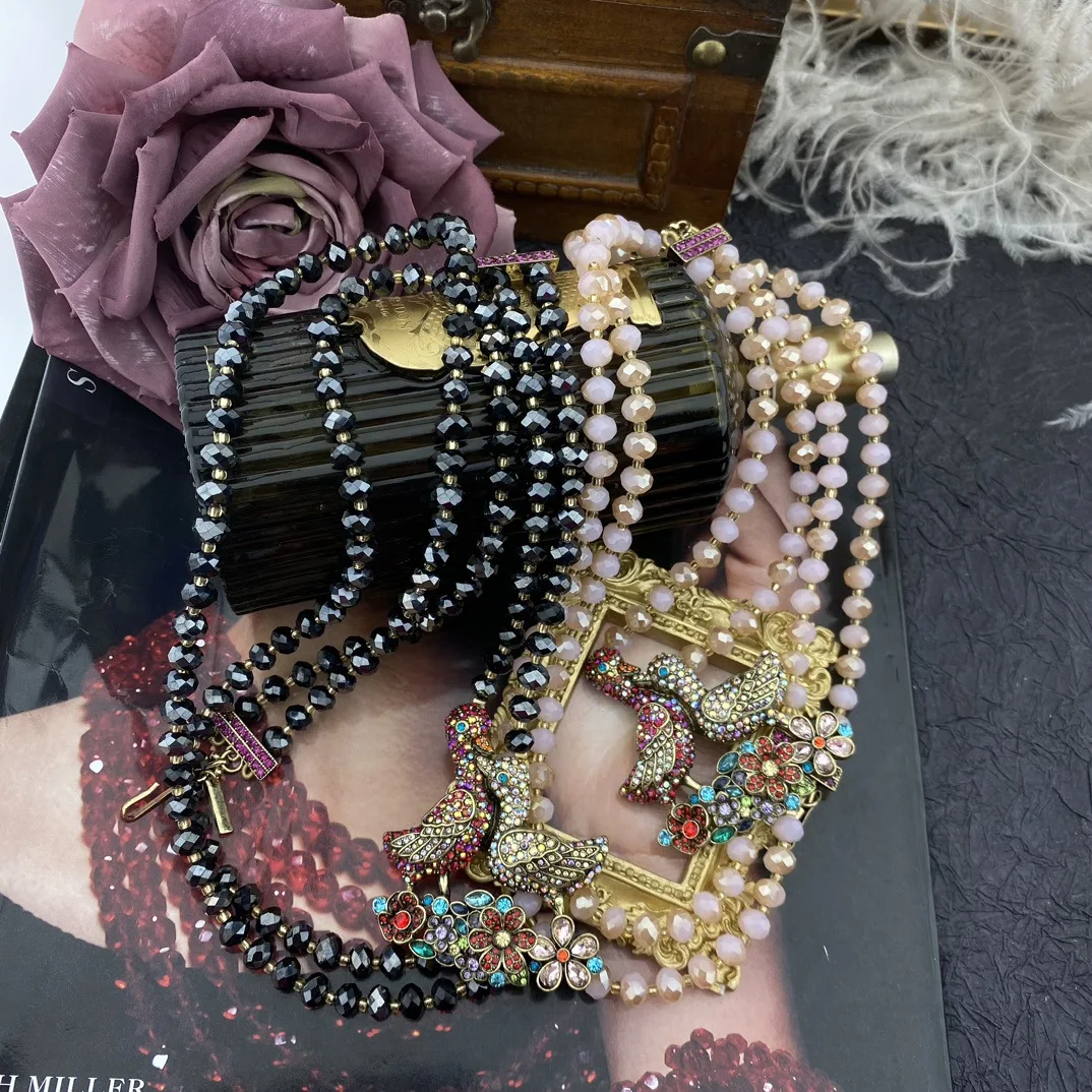Винтажное двухцветное двухслойное хрустальное ожерелье с цветком птицы мандаринки
