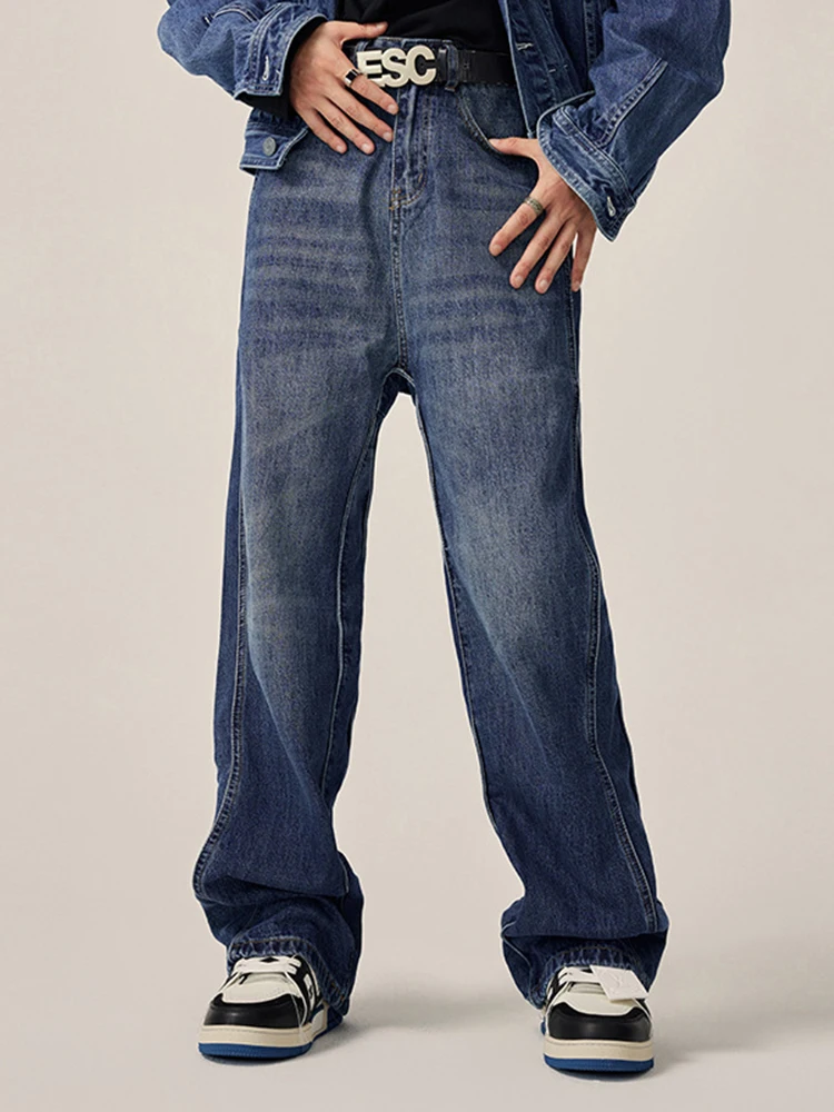 Волнистые прямые джинсы YIHANKE для мужчин и женщин в одном стиле, модные брендовые широкие брюки для уборки, мужские брюки