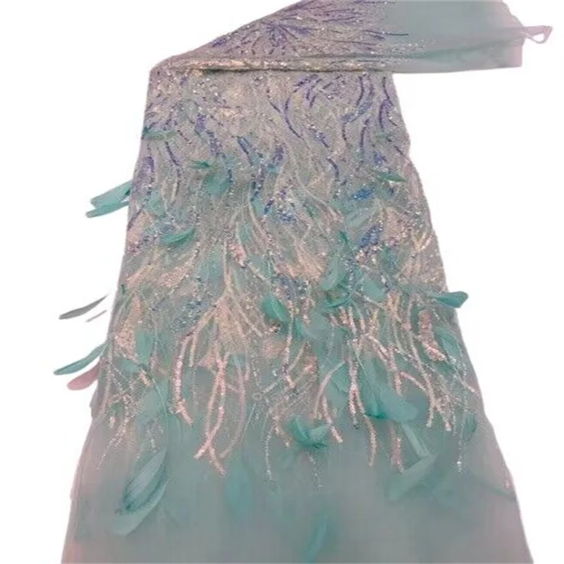 Высококачественная Зеленая кружевная ткань с французским тюлем и пайетками, Африканская кружевная ткань с пайетками для свадебного платья в Нигерии, FHX762