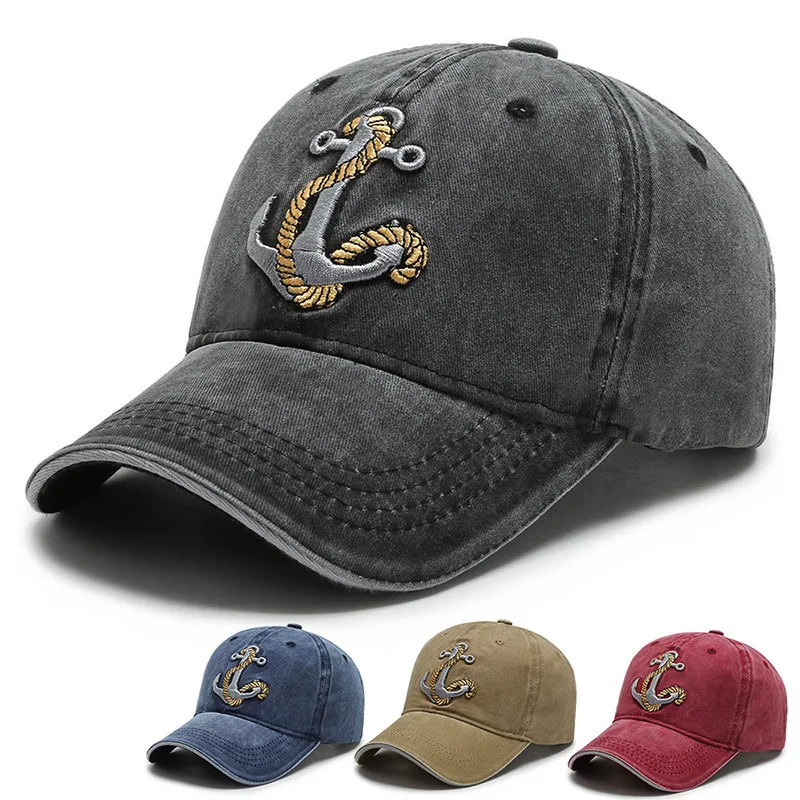 Вышивка с якорями, Четырехсезонный открытый козырек Vintag, повседневная кепка, Шляпа для женщин, мужчин, Новая крутая бейсбольная кепка из хлопка, выстиранная