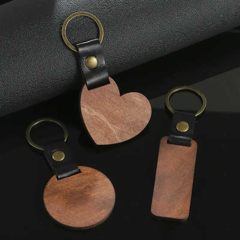 Деревянный брелок из искусственной кожи для мужчин и женщин, подвеска в виде сердца круглой формы, брелок для ключей, ювелирные Аксессуары