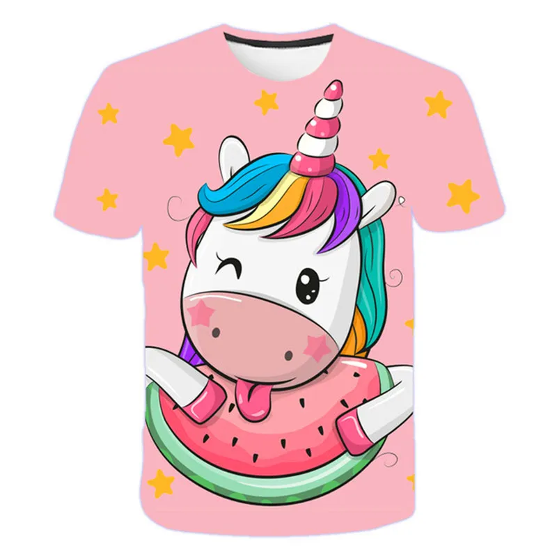 Детская милая футболка с единорогом для мальчиков и девочек, детские футболки с рисунком пони с круглым вырезом, футболки, высококачественная подарочная одежда
