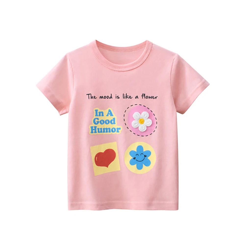 Детская футболка ZYXZ, модная летняя новинка 2023 года, футболка с короткими рукавами в корейском стиле для девочек, хлопковые топы с цветочными буквами, детская одежда