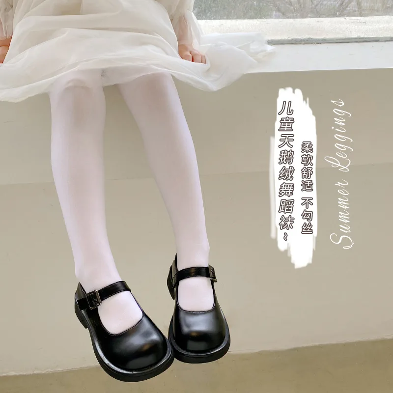 Детские колготки 2023 Весна Лето Тонкие белые танцевальные носки с высокой эластичностью для девочек Повседневные простые однотонные леггинсы для девочек