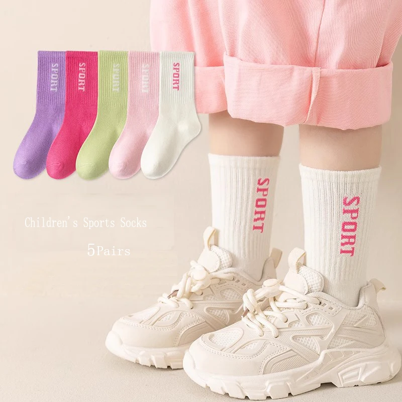 Детские носки, хлопковые носки для девочек, детские спортивные носки с алфавитом ярких цветов, впитывающие детские носки для студентов